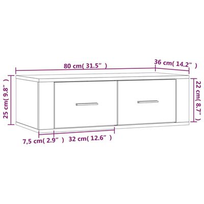 vidaXL Veggfestur Skápur Steypugrár 80x36x25 cm Samsettur Viður