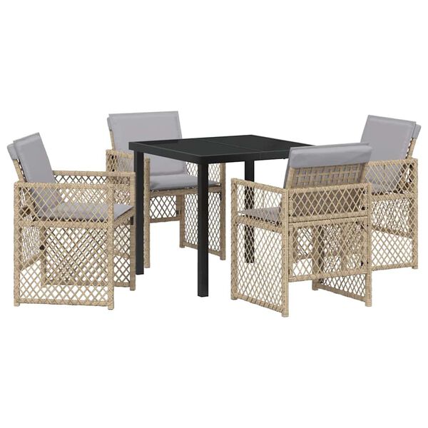 vidaXL Gar&eth;ur bor&eth;sett 5 pcs Drapplita&eth;ur p&oacute;l&yacute;rattan