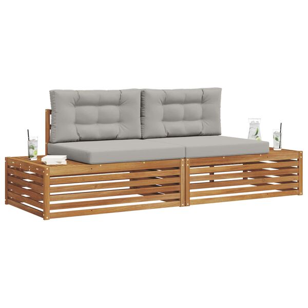 vidaXL &Uacute;ti s&oacute;fasett me&eth; p&uacute;&eth;i 2 Stykki N&aacute;tt&uacute;rulegt og Lj&oacute;st Gr&aacute;tt