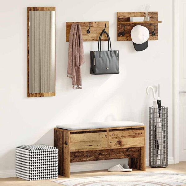 vidaXL Forstofuhúsgagnasett með skúffu Gamalt viður 90 x 31 x 46,5 cm