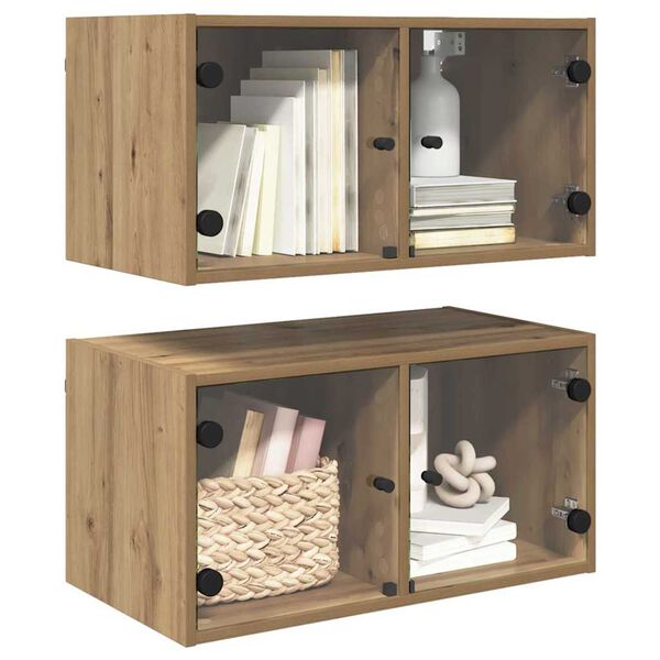 vidaXL Veggsk&aacute;par 2 pcs Artisan Eik 68 x 37 x 35 cm Samsettur vi&eth;ur