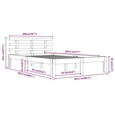 vidaXL Rúmgrind án Dýnu Hvít 200x200 cm Gegnheil Viður