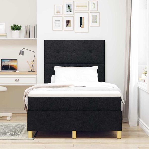 vidaXL LED Box Spring R&uacute;m me&eth; d&yacute;nu Svartur 120 x 190 cm d&uacute;kur