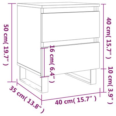 vidaXL Náttborð 2 stk. Háglans Hvít 40x35x50 cm Samsettur Viður