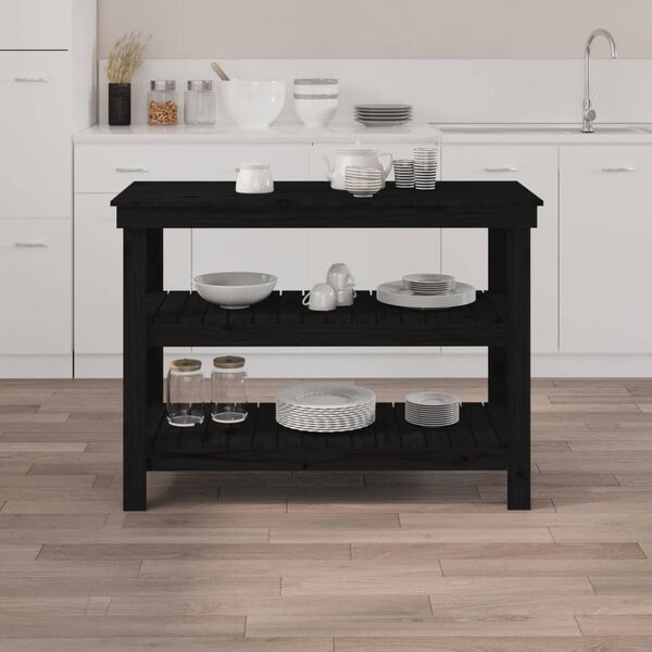 vidaXL Vinnubekkur Svartur 110,5x50x80 cm Gegnheil Fura