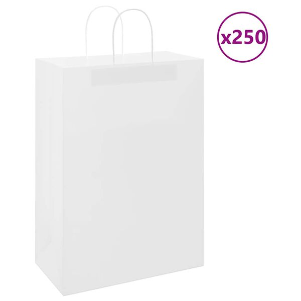 vidaXL Papp&iacute;rspokar 250 stk me&eth; Handf&ouml;ngum Hv&iacute;tir 32x17x44 cm