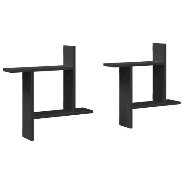 vidaXL Vegghillur 2 stk. Svartar 50x12x50 cm Samsettur Vi&eth;ur