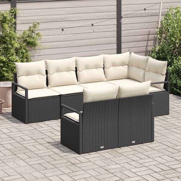 vidaXL S&oacute;fasett 7 pcs Svartur p&oacute;l&yacute;rattan