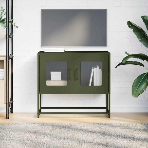 vidaXL sjónvarpsskápur Olive Green 68x39x60,5 cm Kaldvalsað stál