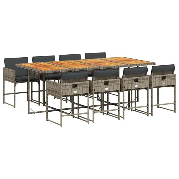 vidaXL 9 Parta Gar&eth;h&uacute;sgagnasett me&eth; Sessum P&oacute;l&yacute;rattan Gr&aacute;tt