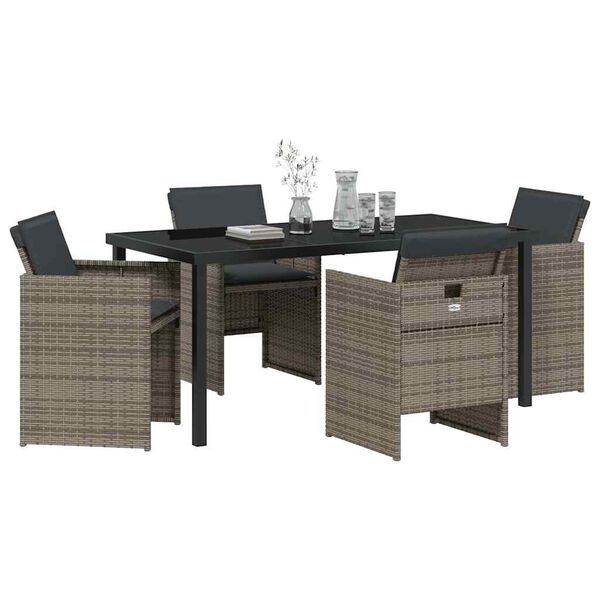 vidaXL Gar&eth;ur bor&eth;sett 5 pcs Gr&aacute;r p&oacute;l&yacute;rattan