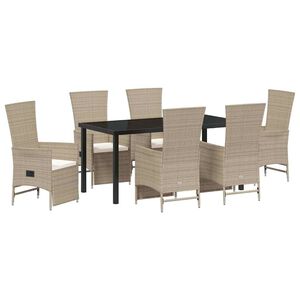 vidaXL Garður borðsett með púði 7 pcs Drapplitaður pólýrattan
