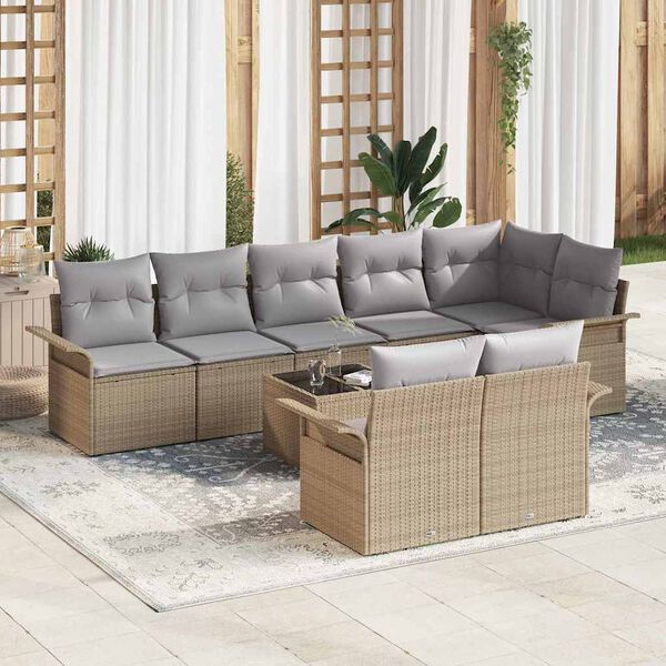 vidaXL Garðsófa sett með púði 9 pcs Drapplitaður Poly rattan