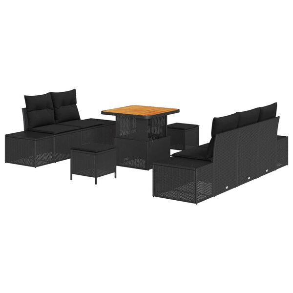 vidaXL Gar&eth;s&oacute;fa sett me&eth; p&uacute;&eth;i 8 pcs Svartur Poly rattan