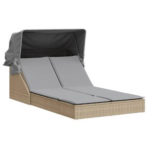 vidaXL Tv&ouml;faldur S&oacute;lbekkur me&eth; Skyggni og Sessum Drappa&eth; P&oacute;l&yacute;rattan