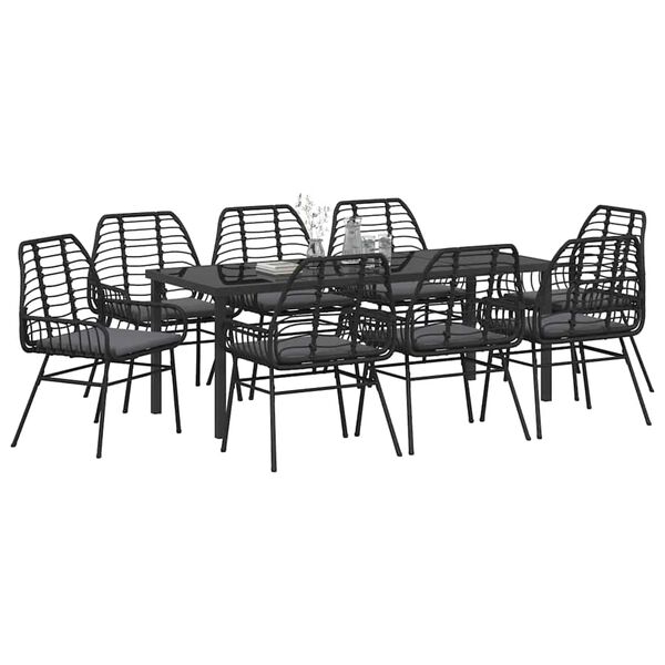 vidaXL Gar&eth;ur bor&eth;sett 9 pcs Svartur p&oacute;l&yacute;rattan