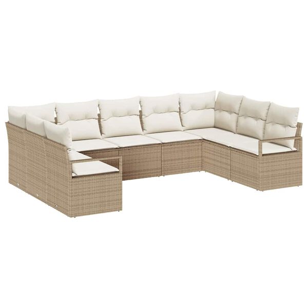 vidaXL Gar&eth;s&oacute;fa sett me&eth; p&uacute;&eth;i 9 pcs Beige og Hv&iacute;tt p&oacute;l&yacute;rattan