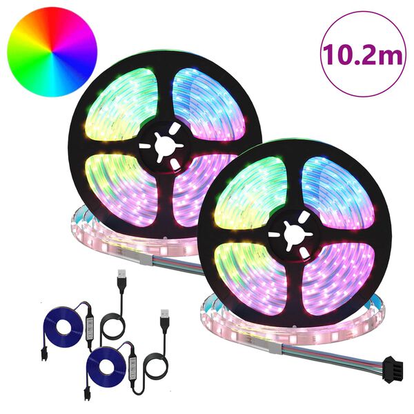 vidaXL LED strimill 2 pcs Svartur og gegnheill 5100 mm Kopar og plast