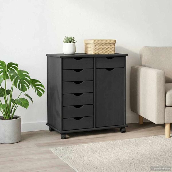 vidaXL Hj&oacute;lask&aacute;pur me&eth; hj&oacute;l Gr&aacute;r 63,5 x 39 x 65,5 cm &THORN;&eacute;tt furutr&eacute;