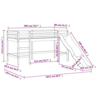 vidaXL Krakkakoja með Gluggatjöldum Bleikur 80x200 cm Gegnheil Fura