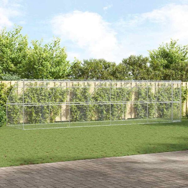 vidaXL Hundask&aacute;li me&eth; geymslu 4 pcs Silfur 8 x 2 x 2 m St&aacute;l