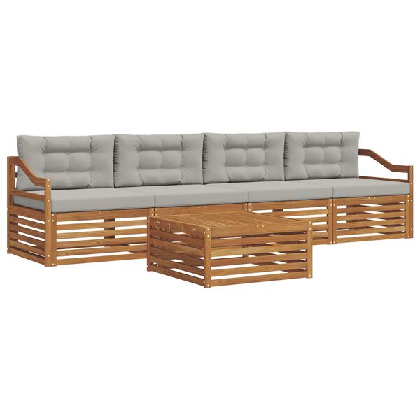 vidaXL &Uacute;ti s&oacute;fasett me&eth; p&uacute;&eth;i 5 pcs N&aacute;tt&uacute;rulegt og Lj&oacute;st Gr&aacute;tt