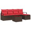 vidaXL S&oacute;fasett me&eth; p&uacute;&eth;i me&eth; geymslu 6 pcs Br&uacute;nn og Rautt p&oacute;l&yacute;rattan