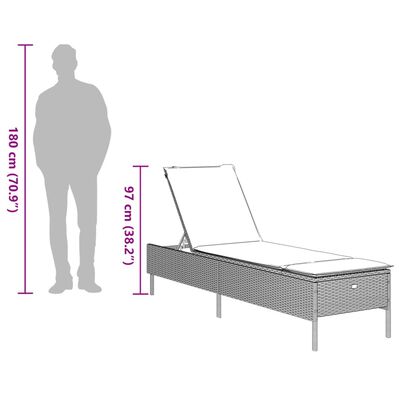 vidaXL Sólbekkur með Sessu Drappað Pólýrattan