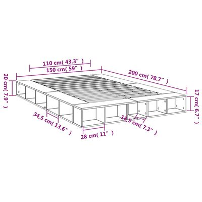 vidaXL Rúmgrind án Dýnu Gráir Sonoma Eik 150x200 cm