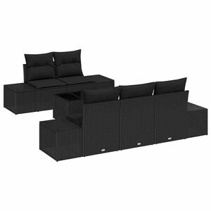vidaXL Gar&eth;s&oacute;fa sett me&eth; p&uacute;&eth;i me&eth; geymslu 6 pcs Svartur p&oacute;l&yacute;rattan