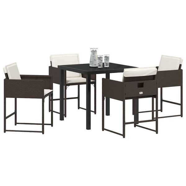 vidaXL Gar&eth;ur bor&eth;sett 5 pcs Br&uacute;nn p&oacute;l&yacute;rattan