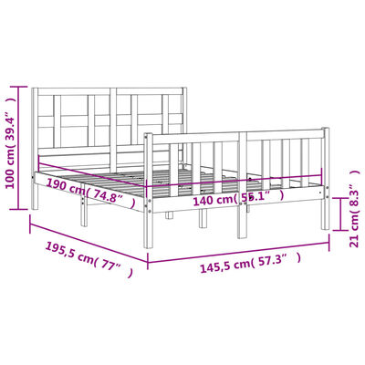 vidaXL Rúmgrind með Höfuðgafli Svartur 140x190 cm Gegnheil viðar