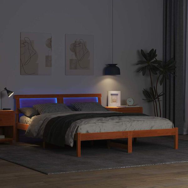 vidaXL Ramsv&iacute;k me&eth; h&ouml;fu&eth;gafl Vaxbr&uacute;nn 150 x 200 cm Solid furuhikk