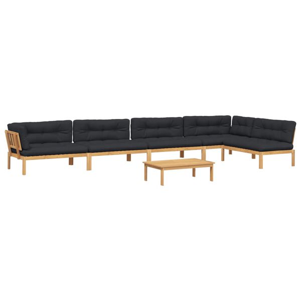 vidaXL 6 Hluta Pallas&oacute;fasett me&eth; Sessum Gegnheill Akas&iacute;uvi&eth;ur