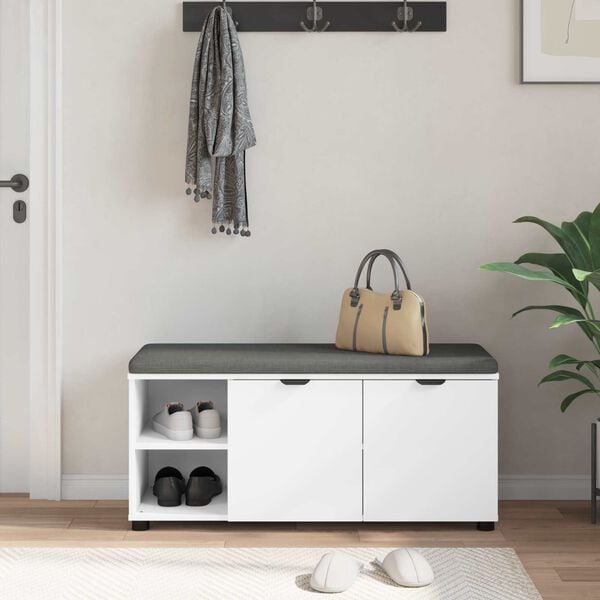 vidaXL Hallarbekk me&eth; p&uacute;&eth;i Hv&iacute;t 100 x 38 x 46 cm Virkur tr&eacute; og d&uacute;kur