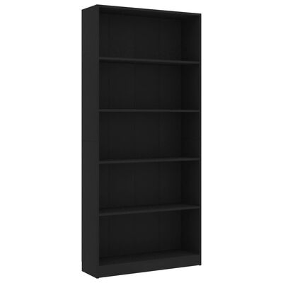 800919 vidaXL 5-Tier Book Cabinet Black 80x24x175 cm Chipboard