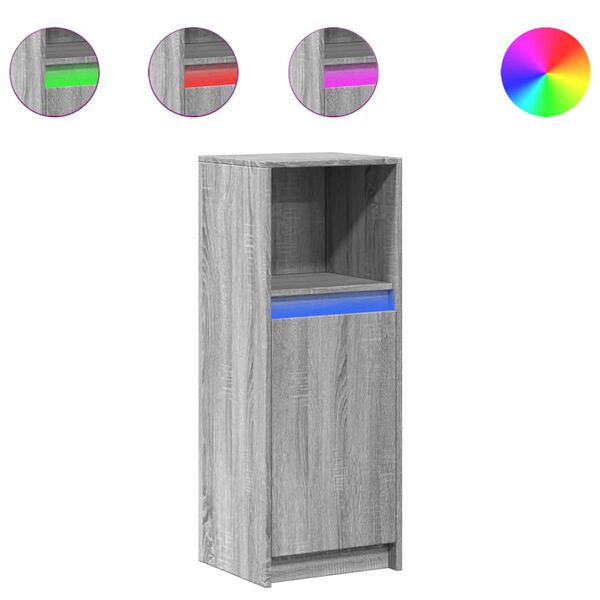 vidaXL Skenkur me&eth; LED Gr&aacute;ir Sonoma Eik 38x34x100 cm Samsettur Vi&eth;ur