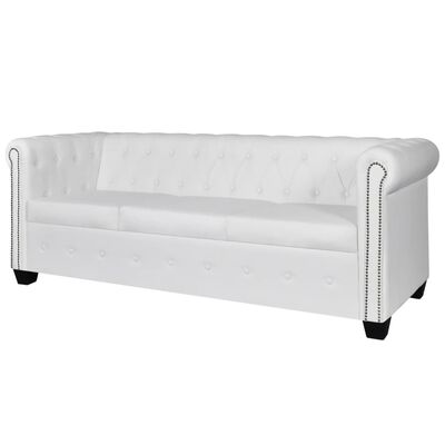 242372 vidaXL Chesterfield 3-Seater Artificial Leather White