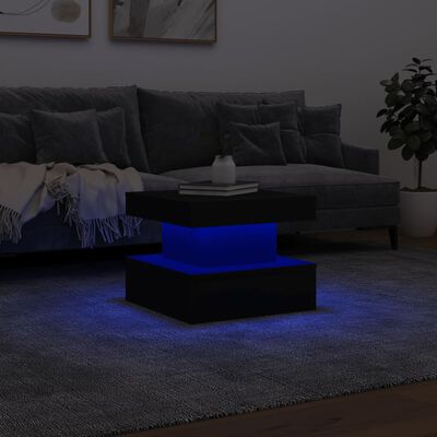 vidaXL Sófaborð með LED ljósum Svart 50x50x40 cm