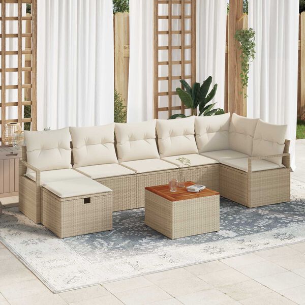 vidaXL Gar&eth;s&oacute;fa sett me&eth; p&uacute;&eth;i 8 pcs Drapplita&eth;ur Poly rattan