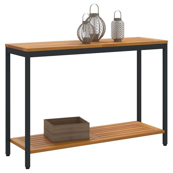 vidaXL Útiborð með geymslu Náttúrulegt og svart 110 x 35 x 75 cm