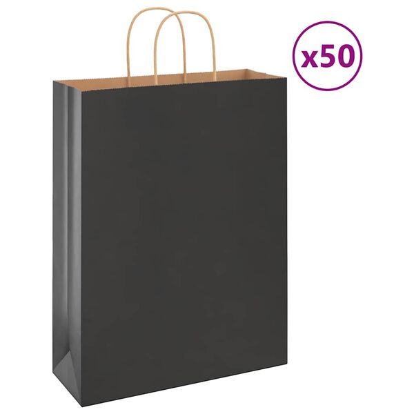 vidaXL Papp&iacute;rspokar 50 stk me&eth; Handf&ouml;ngum Svartir 32x12x42 cm