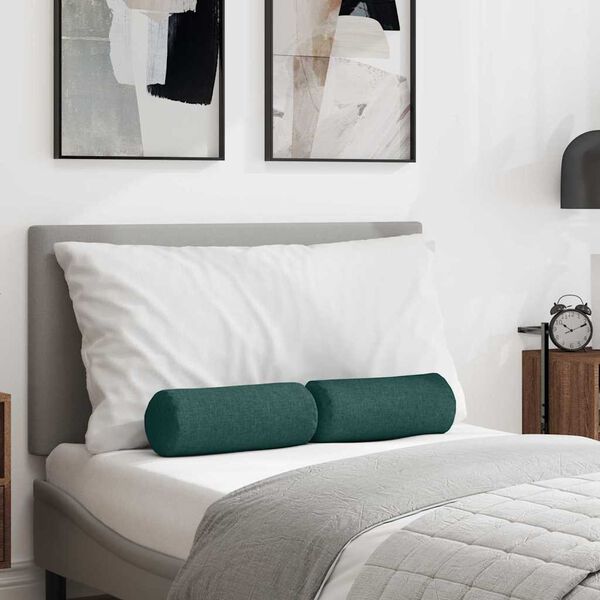 vidaXL Bolster Púðar 2 pcs Dökkgræn Ø 15 x 40 cm dúkur