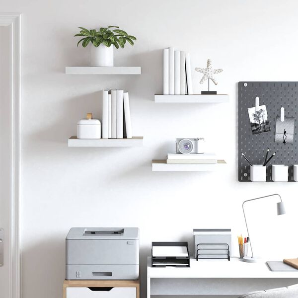 vidaXL Vegghengdar Hillur 4 stk. Eikarlitur & Hv&iacute;tur 50x23x3,8 cm MDF