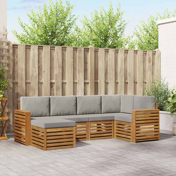 vidaXL Sofav&ouml;ruuppsettning me&eth; p&uacute;&eth;i 6 pcs N&aacute;tt&uacute;rulegt og Lj&oacute;st Gr&aacute;tt