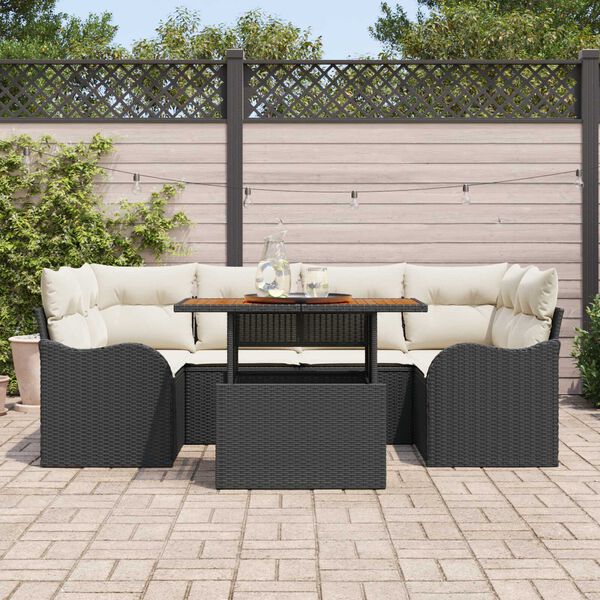 vidaXL Gar&eth;s&oacute;fa sett me&eth; geymslu 7 pcs Svartur Poly rattan