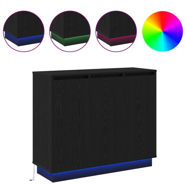 vidaXL LED Hli&eth;arsk&aacute;pur Svartur Eik 90 x 32 x 75 cm Samsettur vi&eth;ur