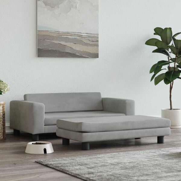 vidaXL Hundarúm með Framlengingu Ljósgrátt 100x50x30 cm Flauel