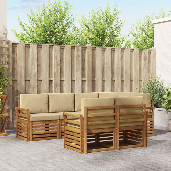 vidaXL S&oacute;fasett me&eth; p&uacute;&eth;i 7 pcs N&aacute;tt&uacute;rulegt og B&eacute;ig Hrein akas&iacute;utr&eacute;