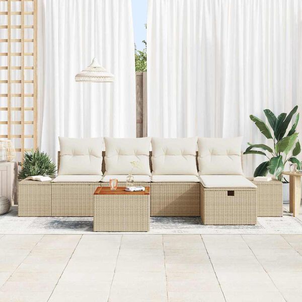 vidaXL Garðsófa sett með púði 6 pcs Drapplitaður pólýrattan